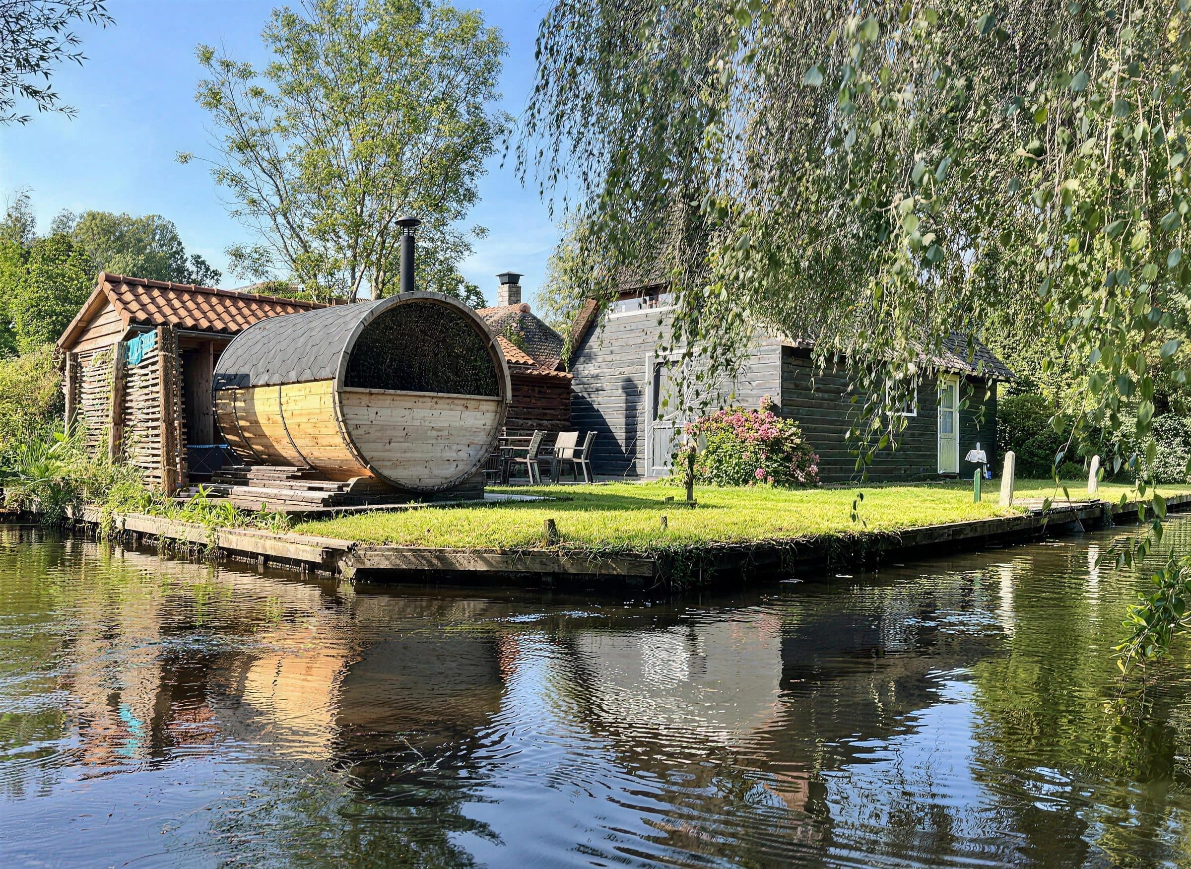 Barrel-sauna aan het water